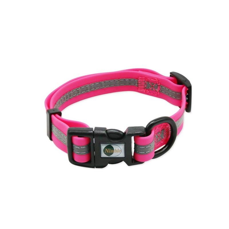 NIMBLE Dog Collar Waterproof Pet Collars Anti-Odor Durable Adjustable PVC & Polyester Soft with Reflective Cloth Stripe Basic Dog Collars S/M/L Sizes (Small (9.45â€-14.17â€inches), Pink) - Image 1
